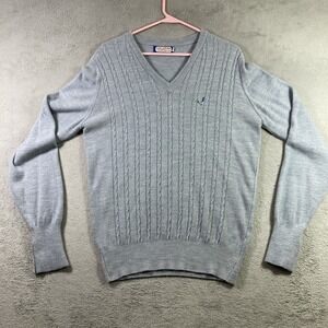 Vtg Isley Sweater Adult Medium Gray Embroidered Duck V Neck Flying Scotsman USA